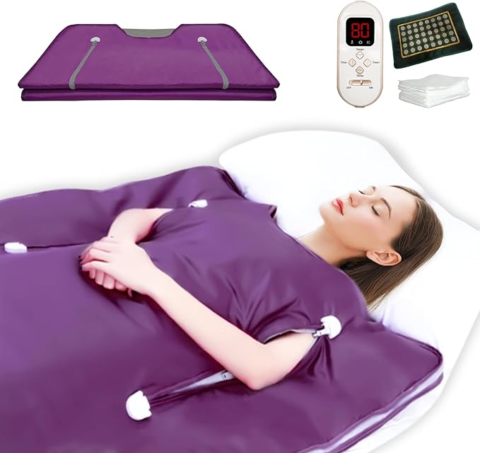 Natural Jade and Tourmaline Heat Far Infrared Sauna Blanket with Remote Control for Exercise Recovery Heating Detox 2-Zone Double Zipper Digital Display Portable Saunas for Home Relaxation-StrideForce Fitness