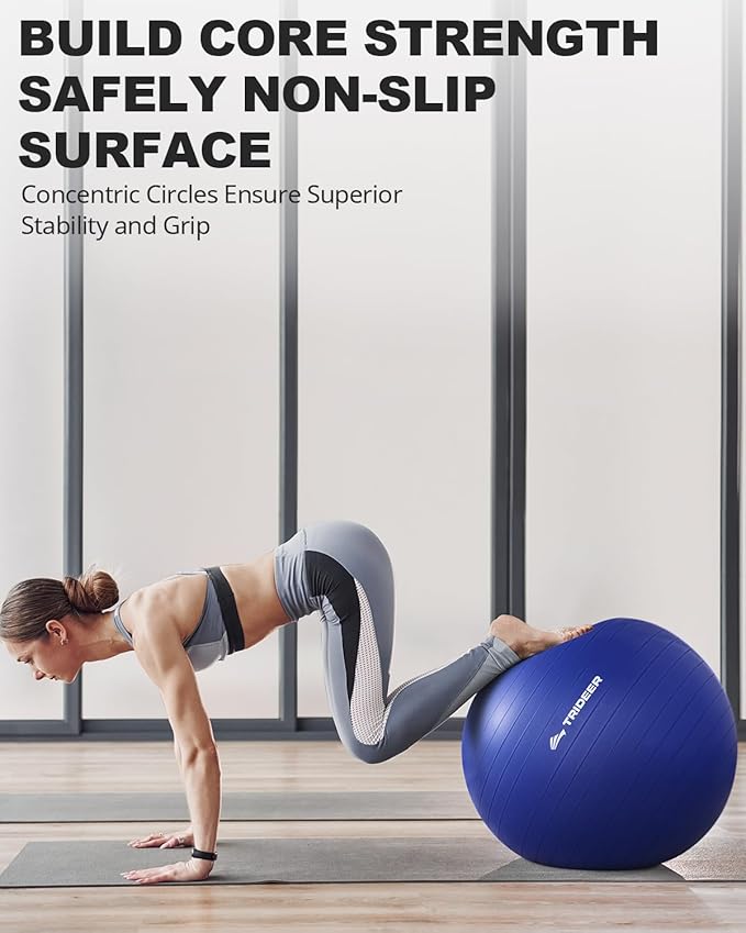 Trideer Extra Thick Yoga Ball Exercise Ball, 5 Sizes Gym Ball, Heavy Duty Ball Chair for Balance, Stability, Pregnancy, Quick Pump Included-StrideForce Fitness