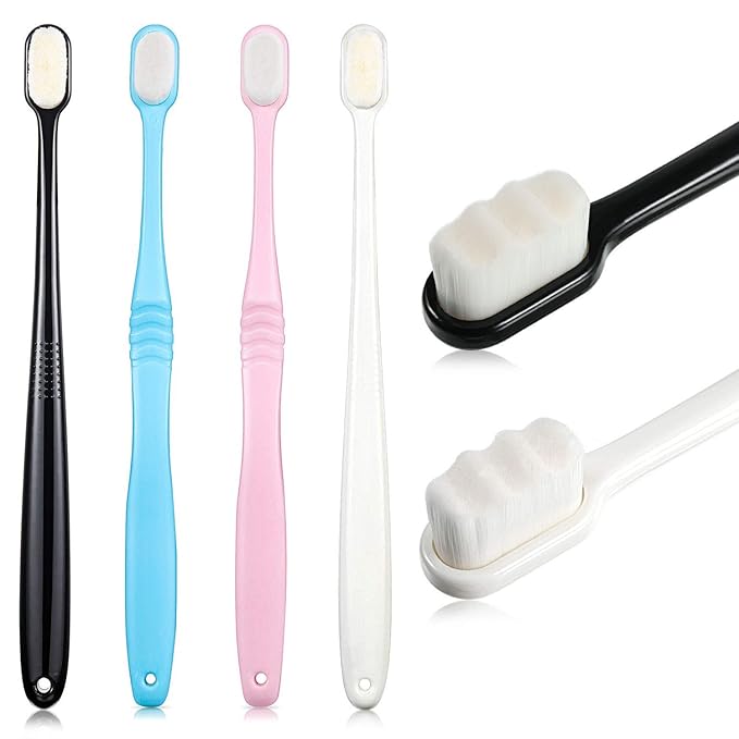 Boao 4 Pcs Soft Bristle Toothbrush Nano Toothbrush Ultra Soft Brush Manual Brush with 20,000 Bristles for Sensitive Teeth Adult Kid Children(Pink, Blue, Black, White)