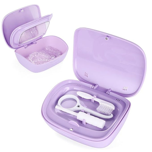 Double Layer Retainer Case With Mirror, Retainer Holder With Remover Tool And Cleaning Brush With Vent Holes Compatible With Aligner Case