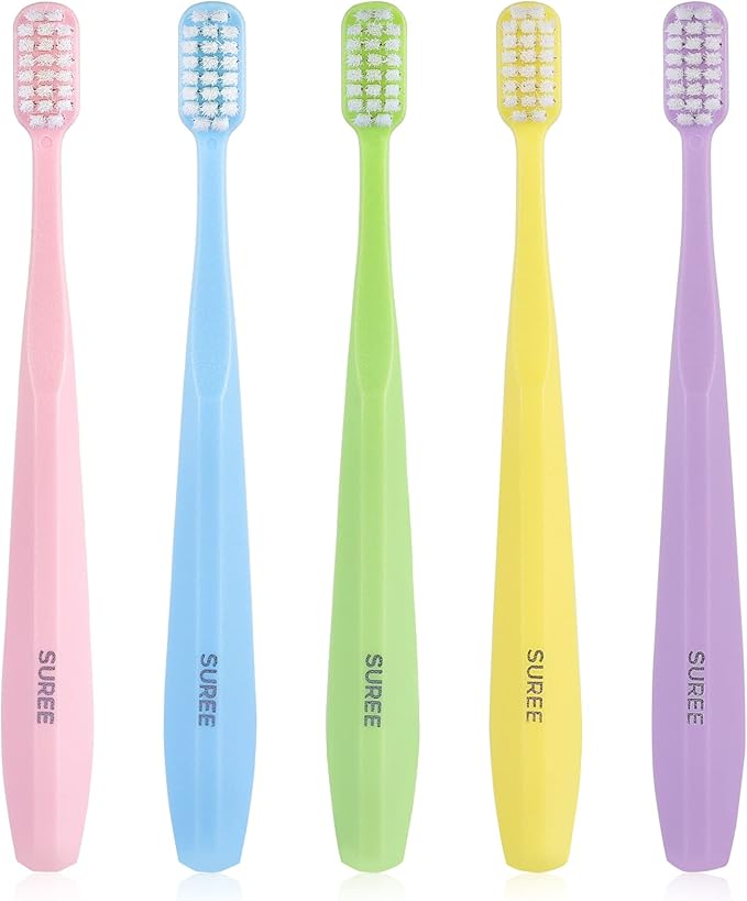 SUREE Extra Soft Toothbrush for Sensitive Teeth and Gums (5 Pack), Ultra Soft Toothbrush with 10000 Micro Nano Bristles for Adults and Elderly
