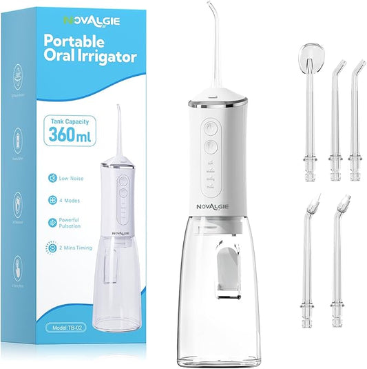 Water Flossers for Teeth, Cordless 360ML Larger Tank 4 Mode IPX7 Waterproof Oral Irrigator, Rechargeable 5 Jet Tips Dental Flosser for Brace, Implants & Sensitive Gums, Home&Travel Use