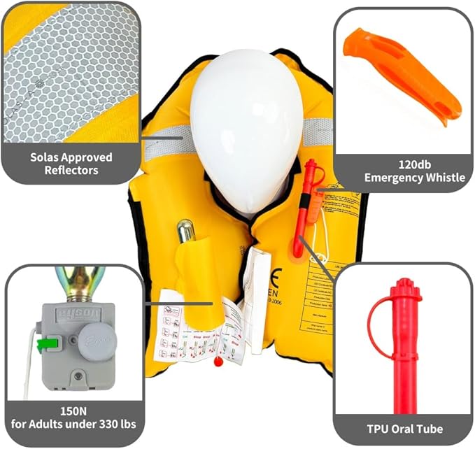 Manual Inflatable Life Jacket|Life Vest for Adults|PFD Low Profile|Supports up to 330 lbs(YSH700)-StrideForce Fitness