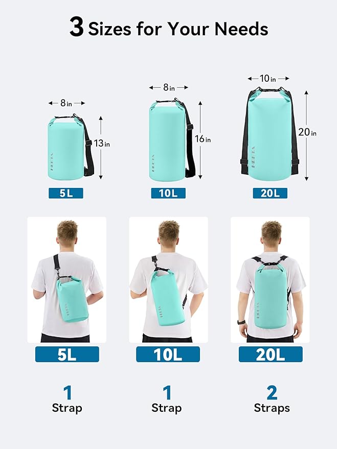HEETA Waterproof Dry Bag for Women Men(Upgraded Version) 5L/10L/20L/30L/40L Roll Top Lightweight Dry Storage Bag Backpack with Emergency Whistle for Travel, Swimming, Boating, Kayaking, Camping, Beach-StrideForce Fitness