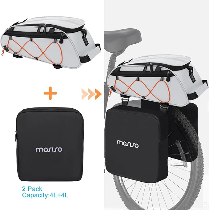 MOSISO Bike Rack Bag with 2 Removable Panniers, Waterproof Bike Trunk Cooler Storage Handbag Insulated Bicycle Rear Seat Pouch, Bicycle Storage Saddle Shoulder Bag Cycling Luggage Pouch, Silver-StrideForce Fitness
