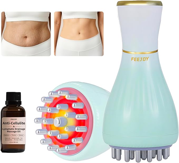 Lymphatic Drainage Massager & Massage Tool with Cellulite Oil, Body Sculpting Machine & Fascia Blaster for Cellulite with Microcurrent, Light, Heat & Vibration, for Legs, Arms & Belly-StrideForce Fitness