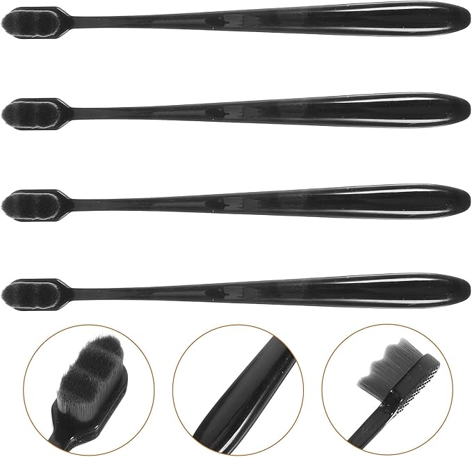 Extra Soft Bristle Toothbrushes for Adults and 4pcs, Small Head Manual Toothbrushes with Black Handle, Gentle on Gums for Sensitive Teeth and Daily Oral Care Random Random Color