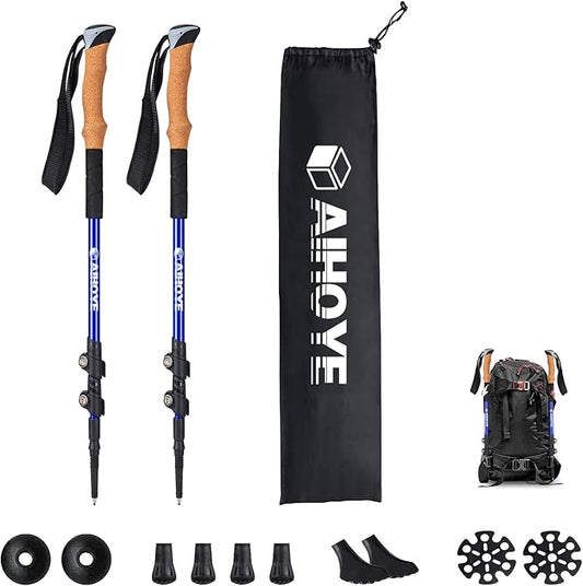 Aihoye Trekking Hiking Poles - 2 Pack Adjustable Walking Sticks, Collapsible Lightweight Aluminum 7075, Hiking Sticks with Quick Flip-Lock and Comfortable Cork Grips-StrideForce Fitness