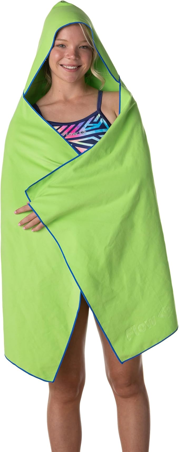 Flow Hydro Sport Towel - Microfiber Quick Dry Swimming Towels for Swim, Pool, Triathlon, and Other Water Sports in Medium, Large, Extra Large, and Hooded Sizes (Lime, Large w/Hood)-StrideForce Fitness