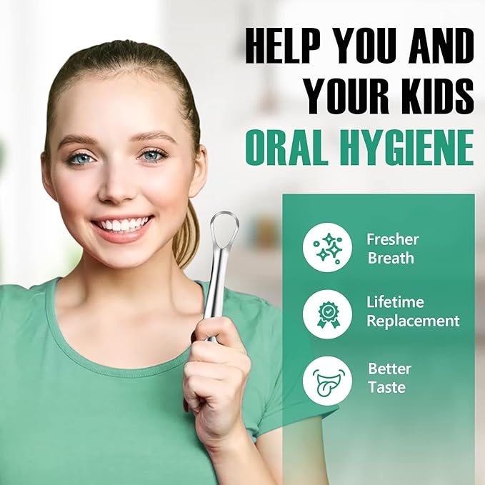 RONAVO Tongue Scraper for Kids & Adults, Tongue Cleaner for Small Mouth, Fights Bad Breath, Metal Tongue Scraper for Oral Hygiene Routine, with Handy Case for Travel/Home/Office