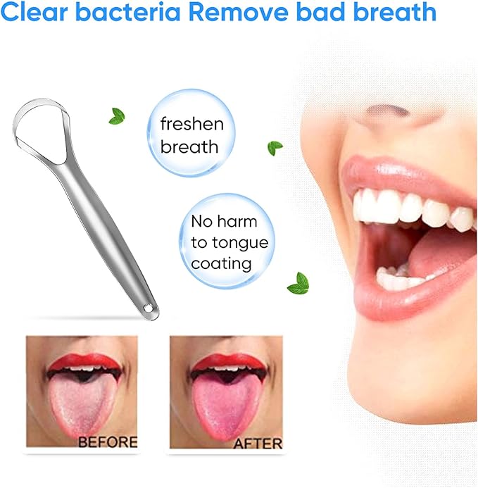 2 Pack Tongue Scraper Cleaner for Adults & Kids, Medical Grade Metal Tongue Scrapers with Travel Case, Wide-Head Tongue Cleaners Set for Fresh Breath Dental Eliminate Bad Breath in Seconds