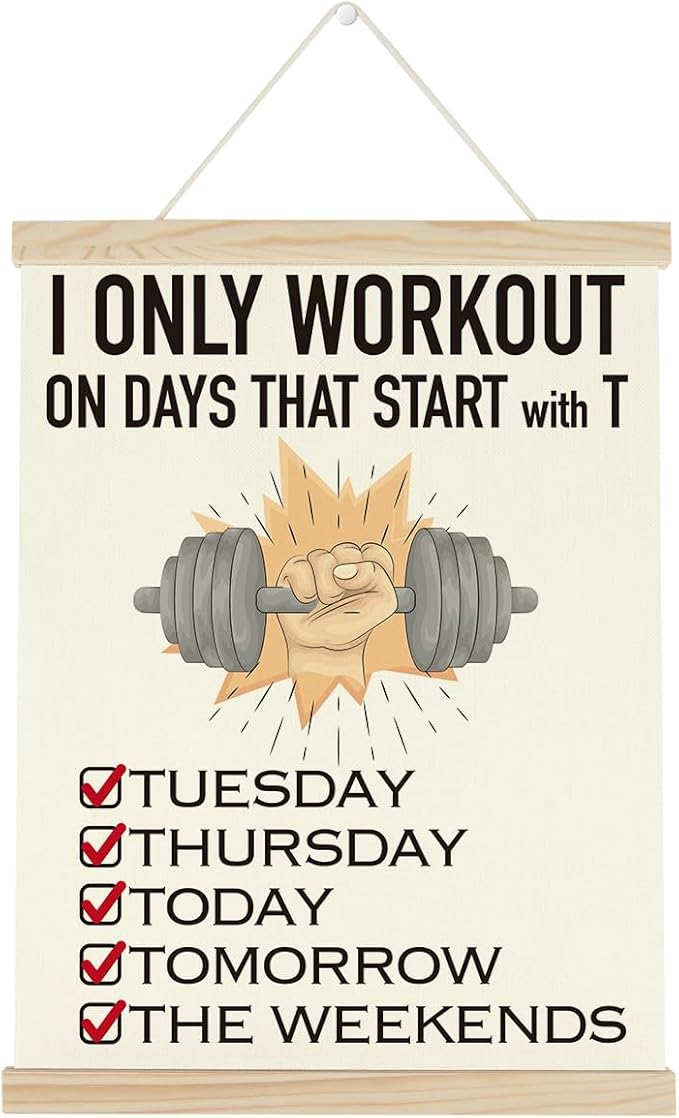 Gym Motivational Posters Funny College Dorm Posters Gifts for Guys Girls Friends I Only Workout on Days That Start with T Gym Flag Wall Art Decor Sign for Home Gym Bedroom Office-StrideForce Fitness