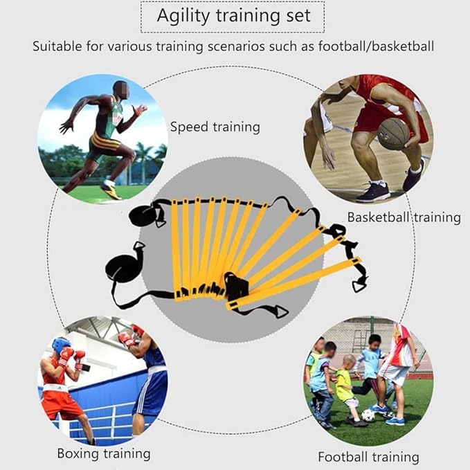 Football Training Equipment | Speed Agility Training Set, Including 1 Agility Ladder, 4 Steel Piles,12 Disc Cones,1 Resistance Umbrella .| for Athletes/Sports Including Football & Basketball-StrideForce Fitness