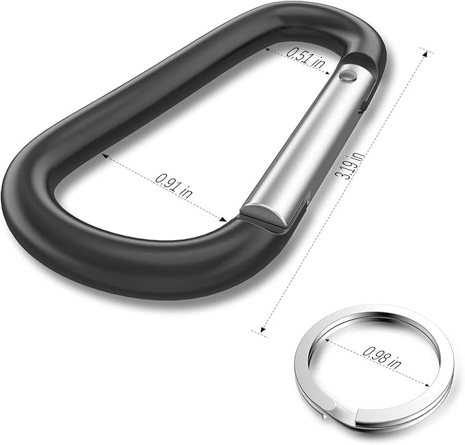 sprookber 3" Aluminum Carabiner D Ring, Caribeener Clips, Spring Snap Hook for Keychain Clip, Set of 10-StrideForce Fitness