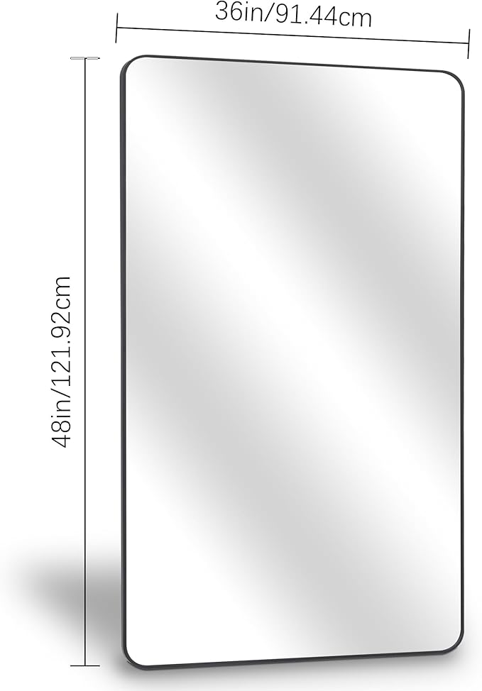 36" x 48"Bathroom Mirror, Matte Black Wall Mirror with Metal Frame, Decorative Rectangular Vanity Mirror for Bedroom Bathroom Living Room Entryway (Horizontal/Vertical)-StrideForce Fitness