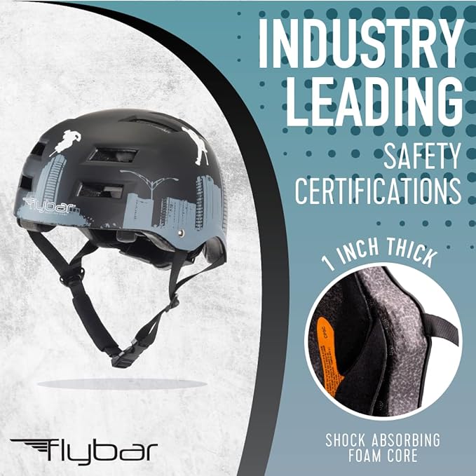 Flybar Bike Helmet- Multi Sport Dual Certified Adjustable Dial, Lightweight Skateboard Helmet, Roller Skating, Pogo, Electric Scooter, Snowboard, Boys and Girls Kids- Adults Helmets-StrideForce Fitness