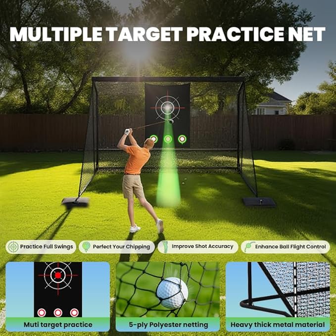 10x7ft Golf Hitting Practice Net with Dual Side Net Barriers & Durable Heavy Duty Steel Frame, Golf Nets Backyard Driving, Chipping & Swing Training for Indoor&Outdoor-StrideForce Fitness