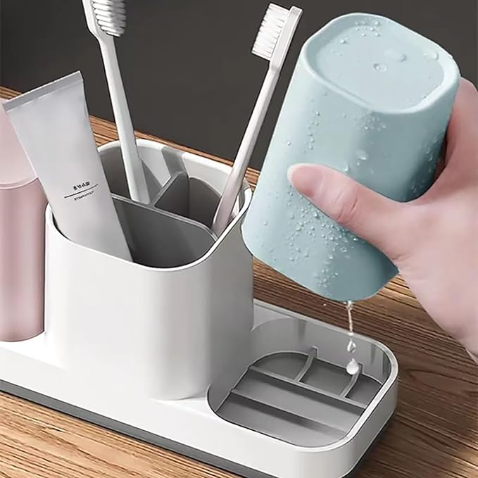 Toothbrush Holder for BathroomToothbrush Cup, Kids Toothbrush Holder with Bathroom Cup, Electric Toothbrush Toothpaste Holder and Bathroom Accessories Storage, Pink & Blue