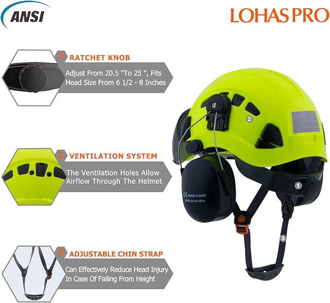 LOHASPRO Arborist Forestry Helmet Safety Hard Hat with Visor and Ear Muffs for Tree Service Logging Cutting Wood Chainsaw Helmet Garden Work Trimming Mowing(P91 Lime+Smoked Visor+Earmuff)-StrideForce Fitness