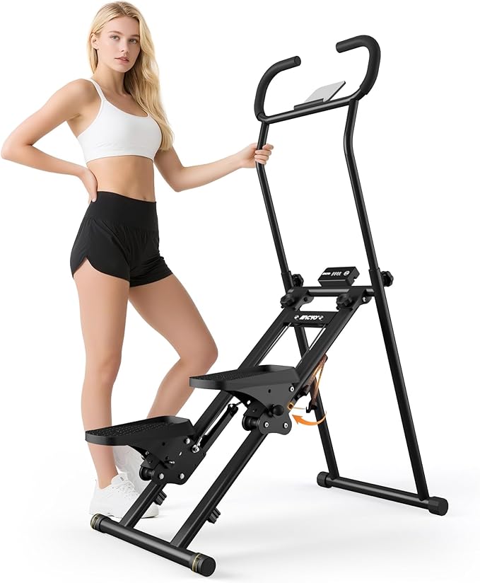 Stair Stepper with Adjustable Resistance - Stair Climber for Home Gym, Folding Cardio Machine with Extended Step Range, Adjustable Handlebar & Pedals, Tablet Holder by MACYO-StrideForce Fitness