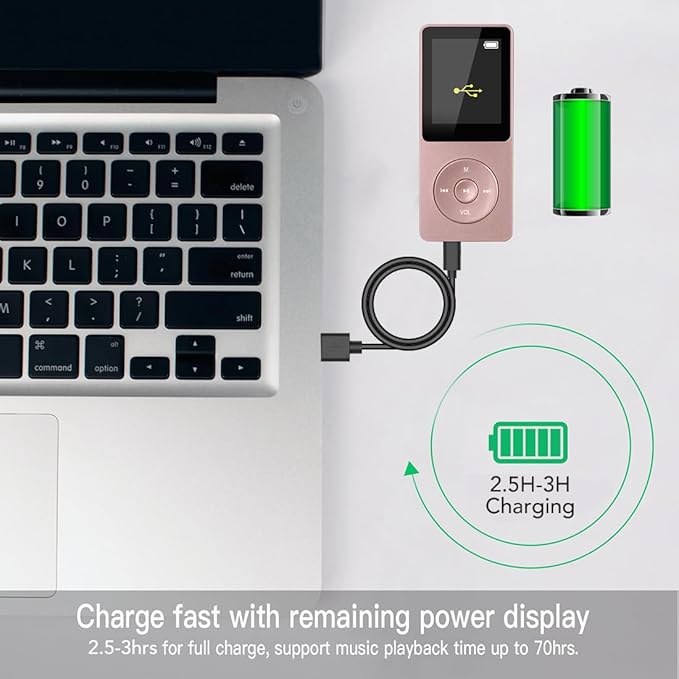 AGPTEK A02S 16GB MP3 Player, 70 Hours Playback Lossless Sound Music Player, Supports up to 128GB, Rose Gold-StrideForce Fitness