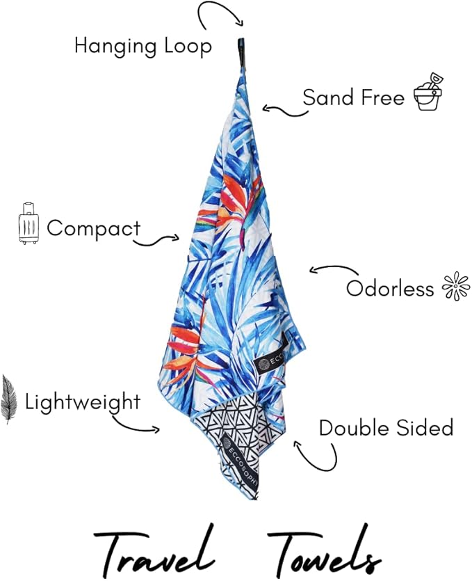 ECCOSOPHY Microfiber Beach Towel - Sand Free Towels are Quick Dry, Light Weight, Super Absorbent - Perfect Pool, Travel, Cruise, Camping Essentials - Oversized Extra Large for Adults 71x35 in-StrideForce Fitness
