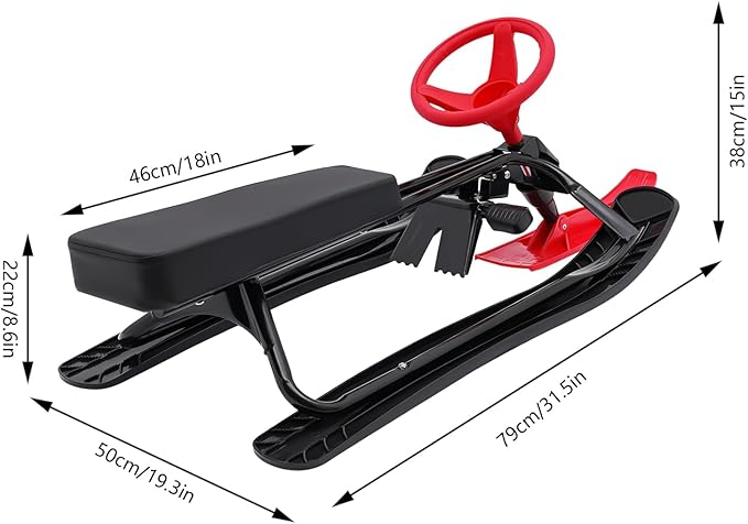 Snow Racer Sled with Steering Wheel and Brakes, Durable Steel Frame, Downhill Steerable Sled for 220 LBS Kids, Teenagers, Adults-StrideForce Fitness