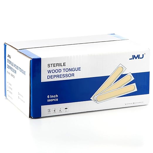 JMU Tongue Depressors Sterile 500 Count, 6" Tongue Depressors Wood Bulk Individually Wrapped