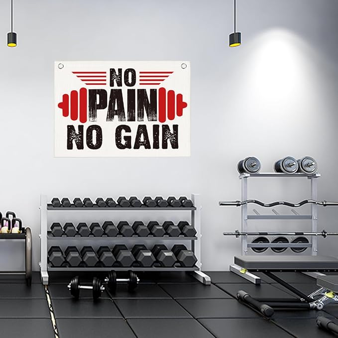 No Pain No Gain Gym Motivational Wall Art Banner Dorm Posters Gifts for Guys Men Women Gym Flag Decor for Home Gym Bedroom Workout Room 30x20 Inchs-StrideForce Fitness