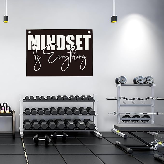 Mindset is Everything Gym Motivational Wall Art Banner Dorm Posters Gifts for Guys Men Women Gym Flag Decor for Home Gym Bedroom Workout Room 30x20 Inchs-StrideForce Fitness