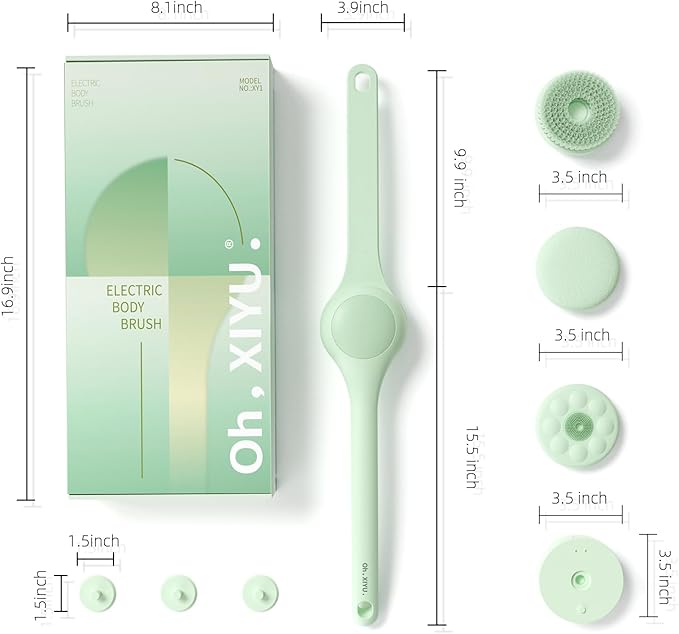 Electric Body Brush Back Scrubber for Shower, Waterproof Long Dual Handle Power Body Scrubber with 3 Heads, Rechargeable Bath Brush & 2 Speeds, for Cleansing, Exfoliating and Massaging Skin-StrideForce Fitness