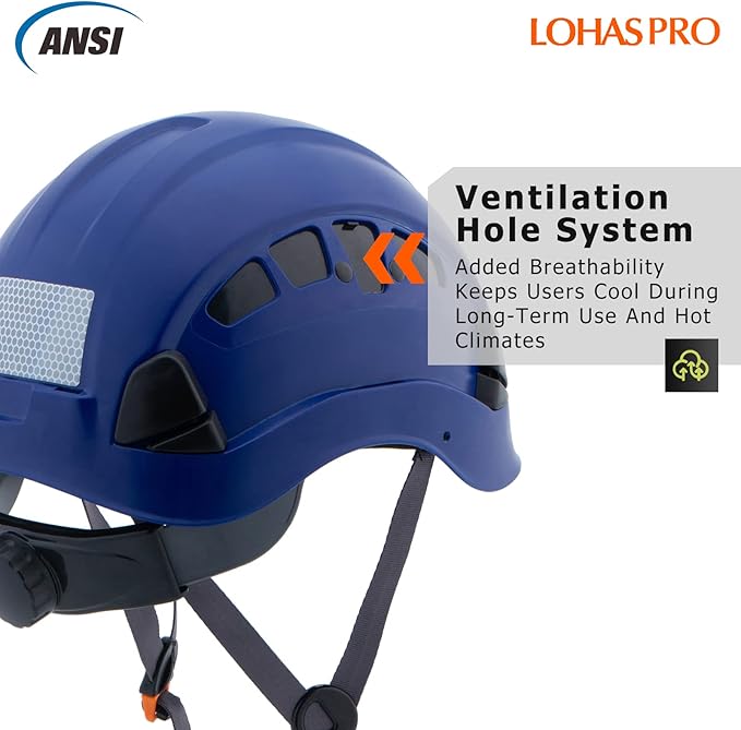 LOHASPRO Hard Hats Construction Safety Helmet ANSI Z89.1 Approved OSHA Hardhat Vented Men Worker Blue Hard Hat with Chin Strap Tree Climbing Rescue Arborist Helmet (P5 Blue)-StrideForce Fitness