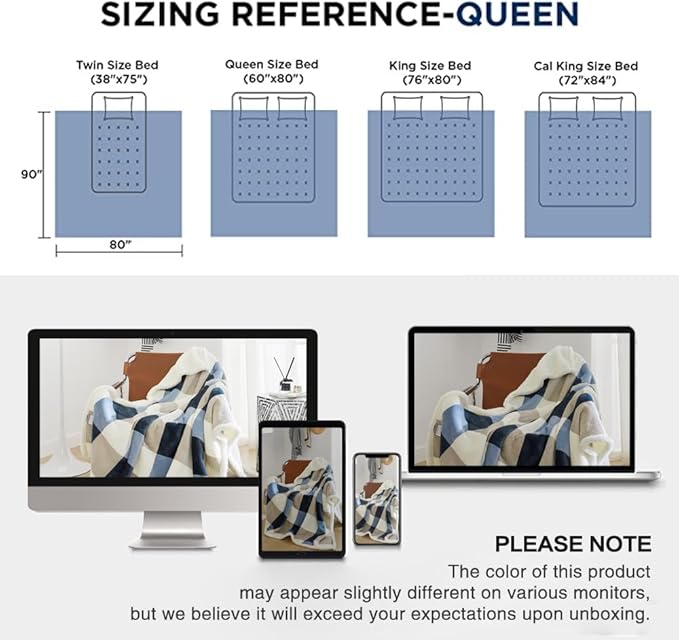 PU MEI Sherpa Fleece Throw Blanket 80" x 90" Full/Queen Reversible Plush Fluffy Extra Large Big Blanket Lattice Flannel Blankets for Sofa Couch Bed (Grey-Soft Blue, 80"*90")-StrideForce Fitness