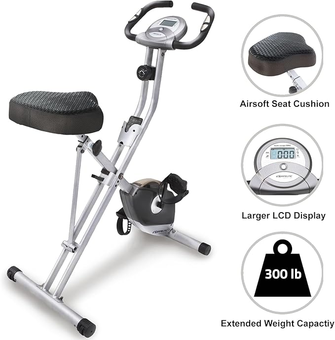 Exerpeutic Foldable Exercise Bike, 8 levels of Resistance Stationary Bicycle with Airsoft Seat, LCD Display to Track Distance, Calories, Time and Speed-StrideForce Fitness