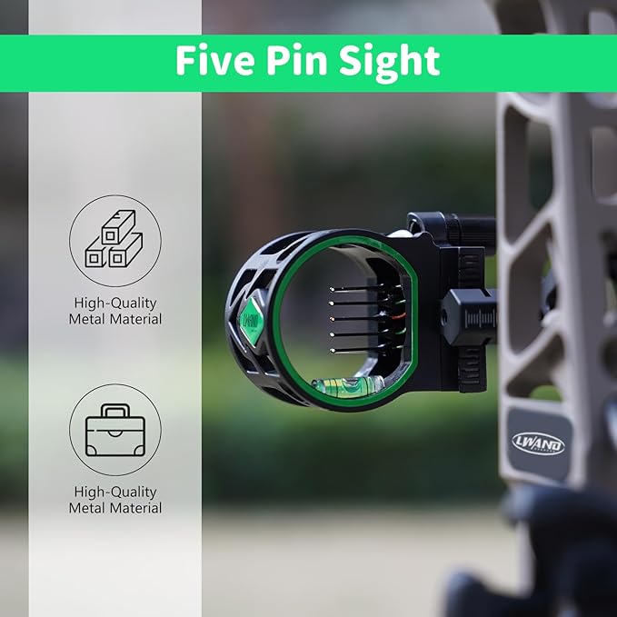 Archery 5-Pin Bow Sight - 0.019" Fiber, Brass Pin, Aluminum Machined - Right and Left Handed, with Hi-Vis Level for Archery, Hunting, Shooting-StrideForce Fitness