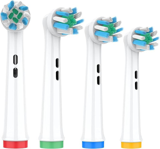 Replacement Heads Compatible with Oral B Braun Pro 100, 500, 1000, Vitality, Smart, Genius, Cross Bristles for Deeper Plaque Removal, Pack of 4 Electric Toothbrush Heads Refills, White