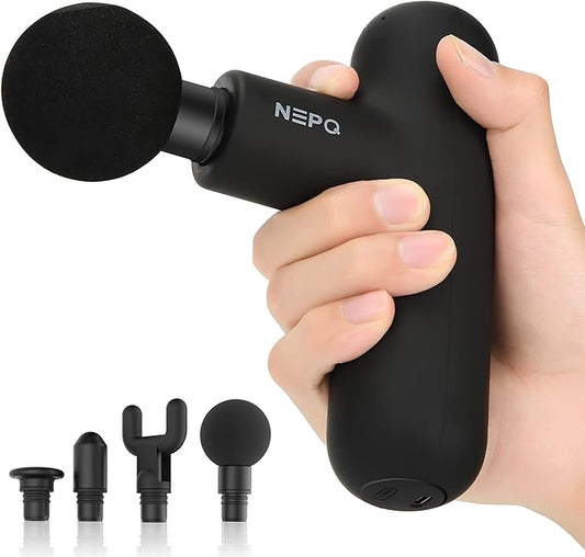 Mini Massage Gun, Powerful Fascial Gun Portable Deep Tissue Percussion Muscle Back Head Massager for Pain Relief with 4 Massage Heads High-Intensity Vibration Rechargeable Small Massage Gun
