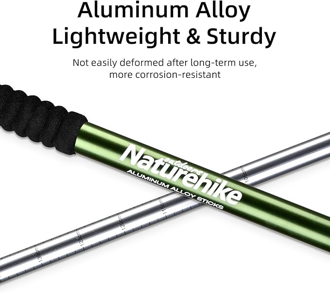 Naturehike Collapsible Trekking Poles, Adjustable Lightweight Aluminum Hiking Poles, Shock Absorption with Wrist Straps for Hiking and Daily Use, Yelllow/Green (Set of 2)-StrideForce Fitness