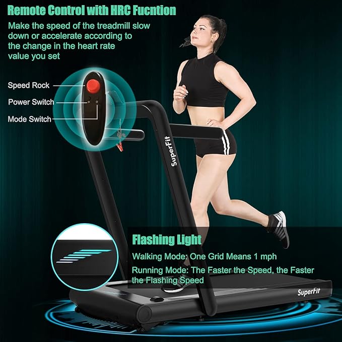 GYMAX Walking Pad, 4.75HP Under Desk Treadmill with LED Touch Screen, App Control, Built-in Speaker & Handle, 2 in 1 Folding Compact Portable Treadmill for Home Small Space-StrideForce Fitness