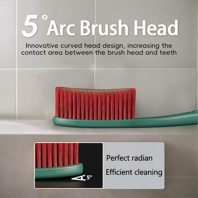 Long Head Manual Toothbrush, Extra Soft Flossing Toothbrush for Sensitive Gum, Interdental Cleaning Bristles for Adults (Pack of 5)