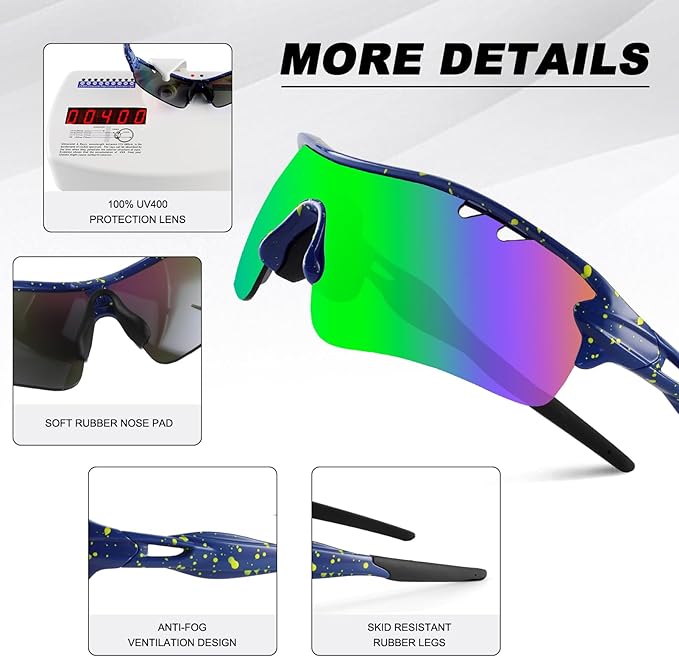 BangLong Polarized Sports Sunglasses Cycling Sun Glasses for Men Women with 5 Interchangeable Lenes for Running Baseball Golf-StrideForce Fitness