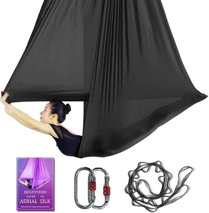 Aerial Yoga Hammock L:5M W:2.8M 5.5 Yards Aerial Pilates Silk Yoga Swing Set with 2000 Ibs Load Include Daisy Chain, Pose Guide-StrideForce Fitness