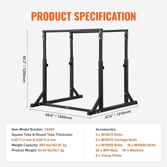 VEVOR Dip Bar, 800 lbs Capacity, Heave Duty Dip Stand Station with Adjustable Height, Fitness Workout Dip Bar Station Stabilizer Parallette Push Up Stand, Parallel Bars for Strength Training Home Gym-StrideForce Fitness