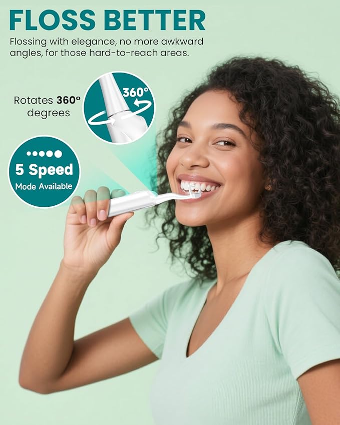 Electric Flosser for Teeth & Adults with 54 Refill Heads + 5 Speeds, Gentle Gliding Floss for Sensitive Gum Care,Water Flosser Alternative, Sonic Oscillation Deep Clean