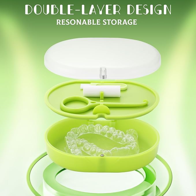 New Double-layer Aligner Case with Belt Chewing,Removal Tool,Cleaning Brush,Built in Mirror Orthodontic Case