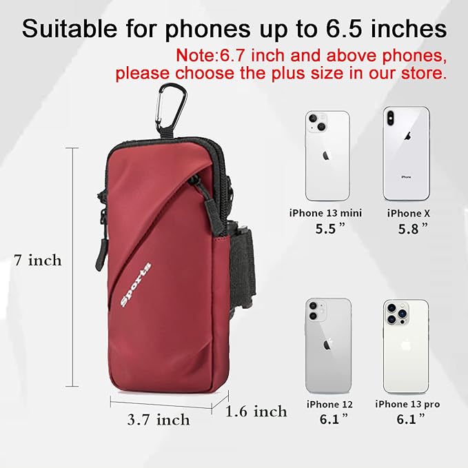Cell Phone Holder, Small Crossbody Shoulder Holsters Bag with Arm Band, Fits iPhone and Android, Use for Running, Walking, Hiking & Biking (6.7 Inches, Red)-StrideForce Fitness