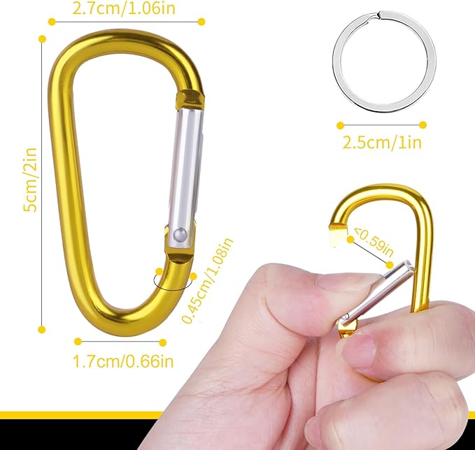 40 Pack 2" Aluminum Carabiner Clip D Ring Carabiners Small Carabiner Keychain Spring Snap Hooks, Mini Carabiner Clip Set for Keys, Dog Leash, Camping Hiking Accessories-StrideForce Fitness