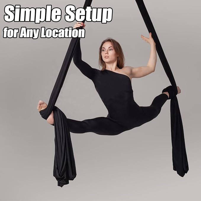 Aerial Silks Kit & Aerial Yoga Hammock - 11Yd Premium Fabric Hardware - Easy Setup for Flying Yoga, Aerial Swing & Fitness - Supports Up to 14ft Rigging-StrideForce Fitness