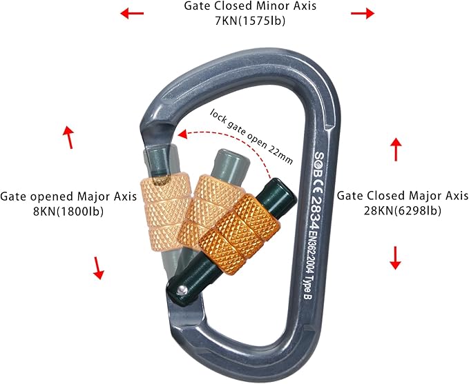 SOB Auto Locking Climbing Carabiner Clips,Heavy Duty Asymmetrical Carabiner Connector Used for Rappelling Gear Rescue Outdoor Projects Dog Leash-StrideForce Fitness
