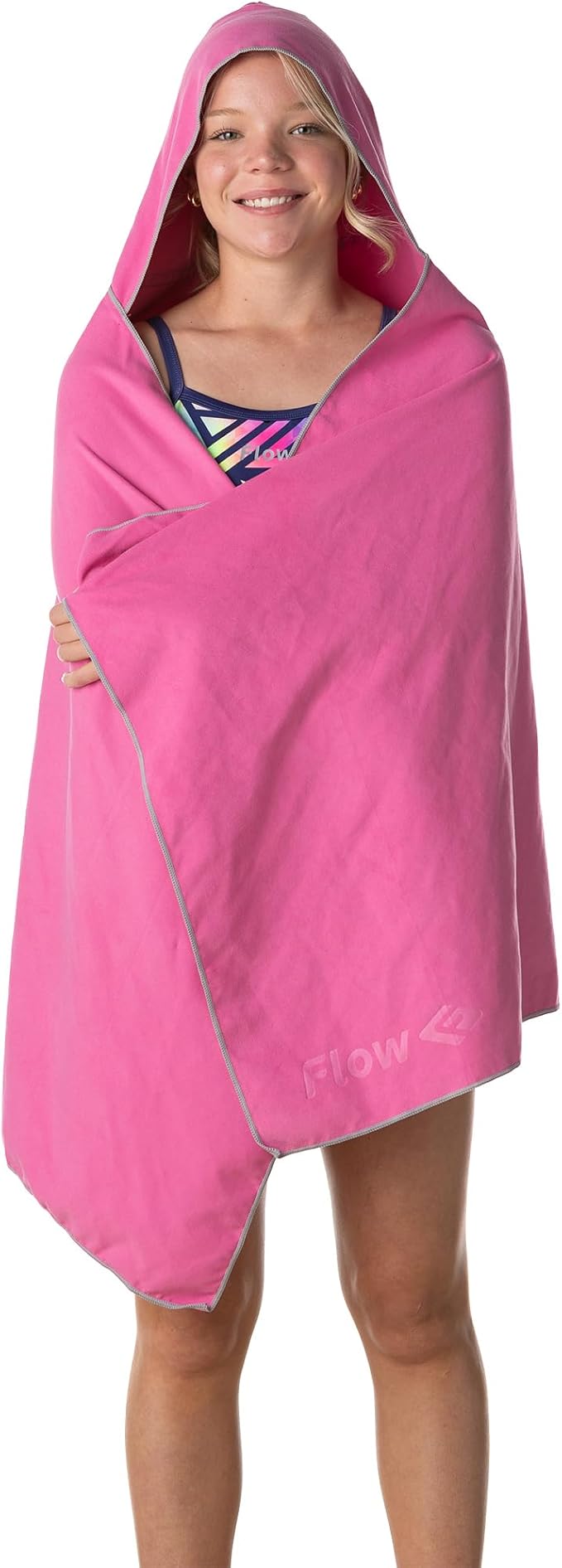 Flow Hydro Sport Towel - Microfiber Quick Dry Swimming Towels for Swim, Pool, Triathlon, and Other Water Sports in Medium, Large, Extra Large, and Hooded Sizes (Pink, Large w/Hood)-StrideForce Fitness